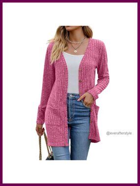 Long Open Front Cardigan Sweater with Pockets Lightweight Knit Layering